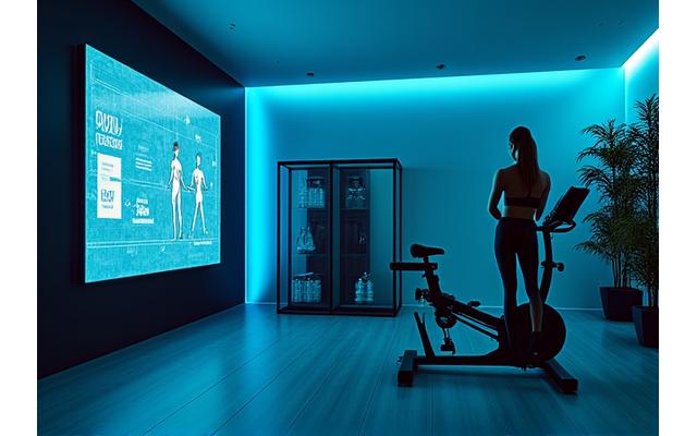 Smart fitness technology integrated into a modern home gym
